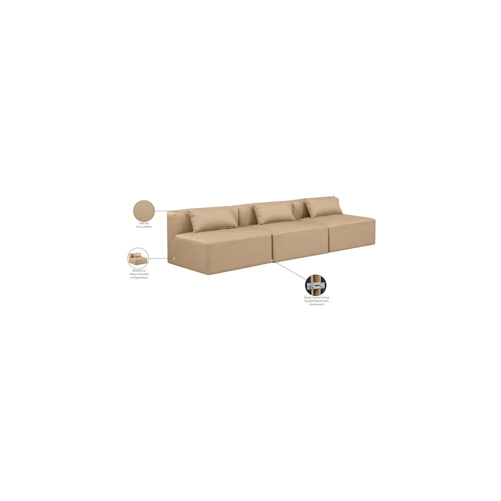 Cube Tan Vegan Leather Modular Sofa. Picture 8