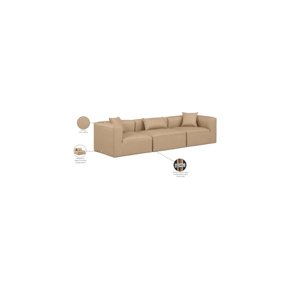 Cube Tan Vegan Leather Modular Sofa. Picture 9