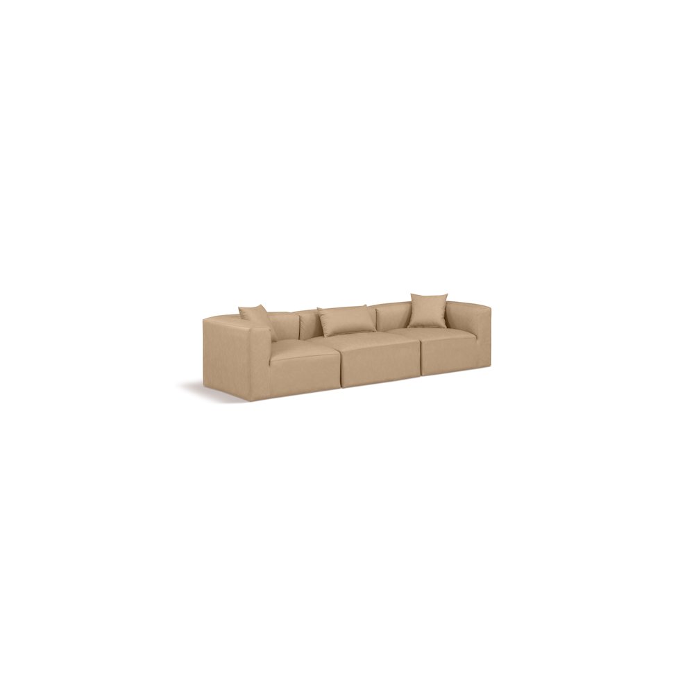Cube Tan Vegan Leather Modular Sofa. Picture 1