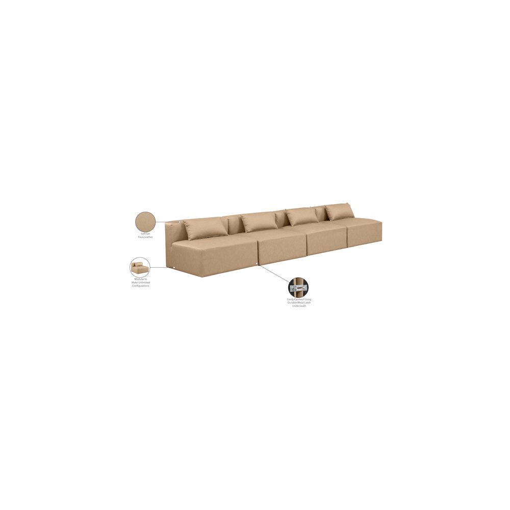 Cube Tan Vegan Leather Modular Sofa. Picture 8