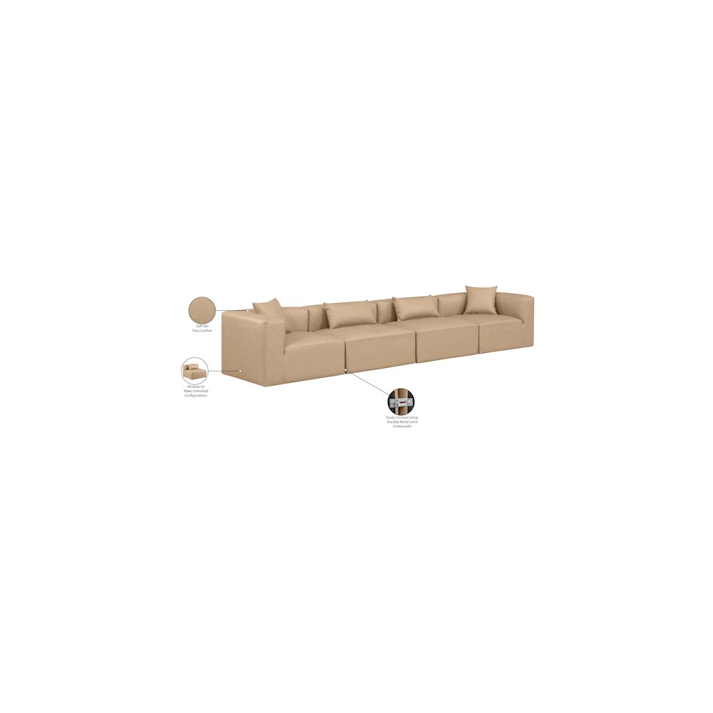 Cube Tan Vegan Leather Modular Sofa. Picture 9