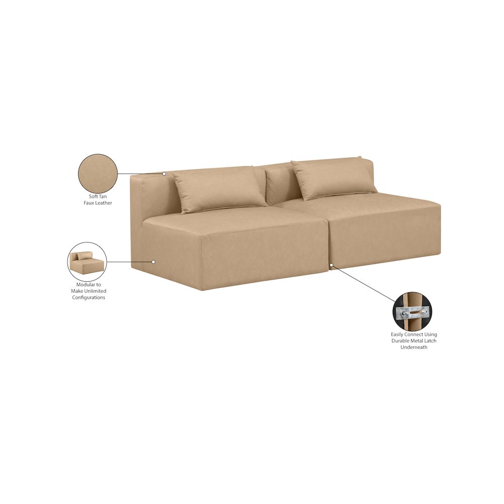 Cube Tan Vegan Leather Modular Sofa. Picture 8