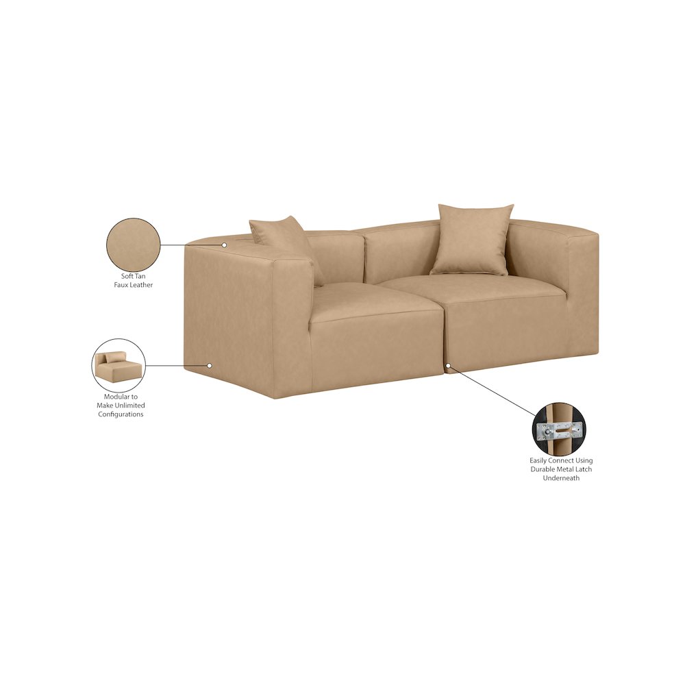 Cube Tan Vegan Leather Modular Sofa. Picture 9