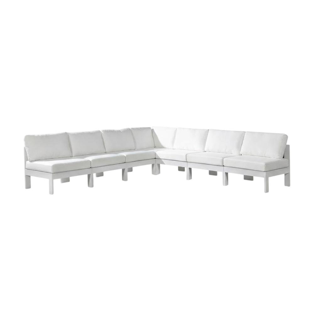 White Fabric Outdoor Patio Modular Sectional, Contemporary Design, Cushioned. Picture 1