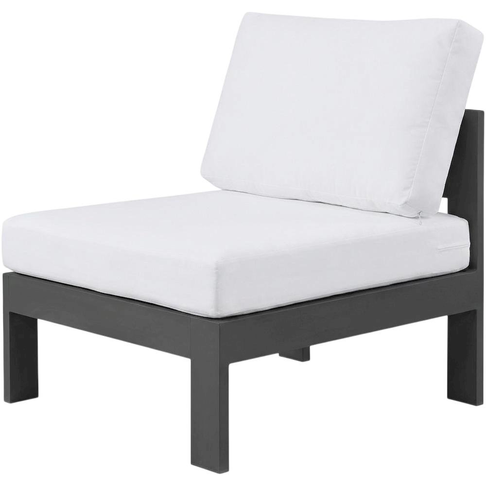 White Fabric Outdoor Patio Armless Chair, Aluminum Frame, Contemporary Style. Picture 1