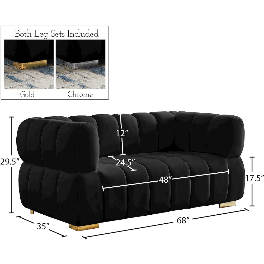 Gwen Black Velvet Loveseat. Picture 14