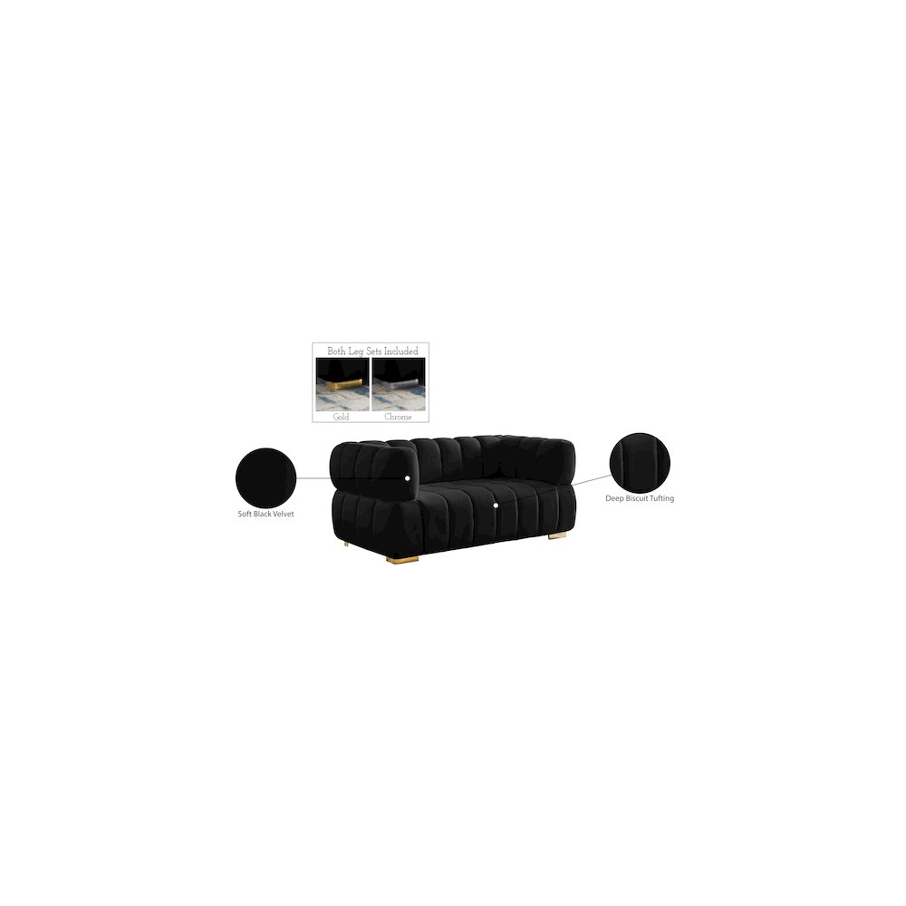 Gwen Black Velvet Loveseat. Picture 15