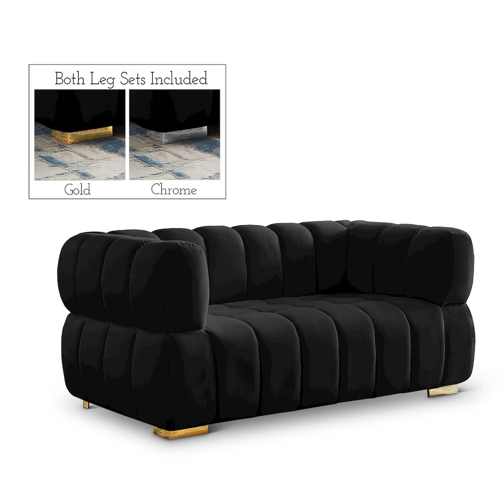 Gwen Black Velvet Loveseat. Picture 1