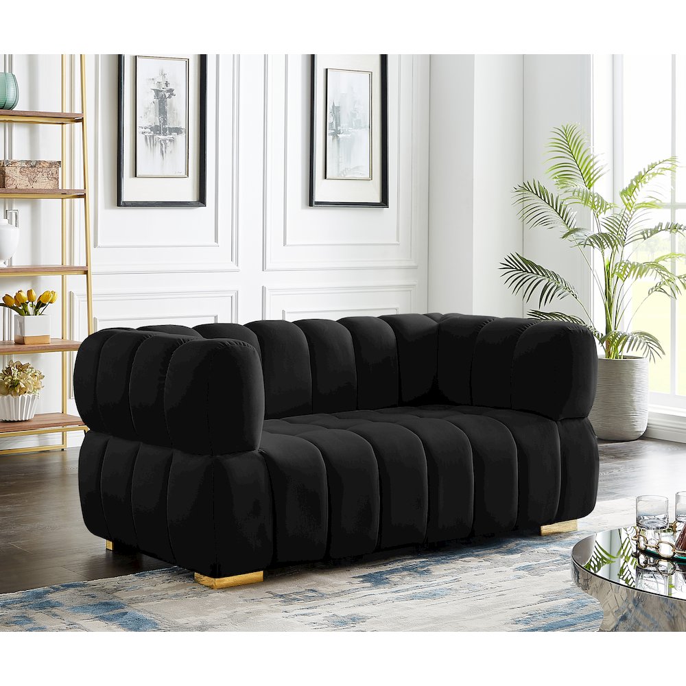 Gwen Black Velvet Loveseat. Picture 2