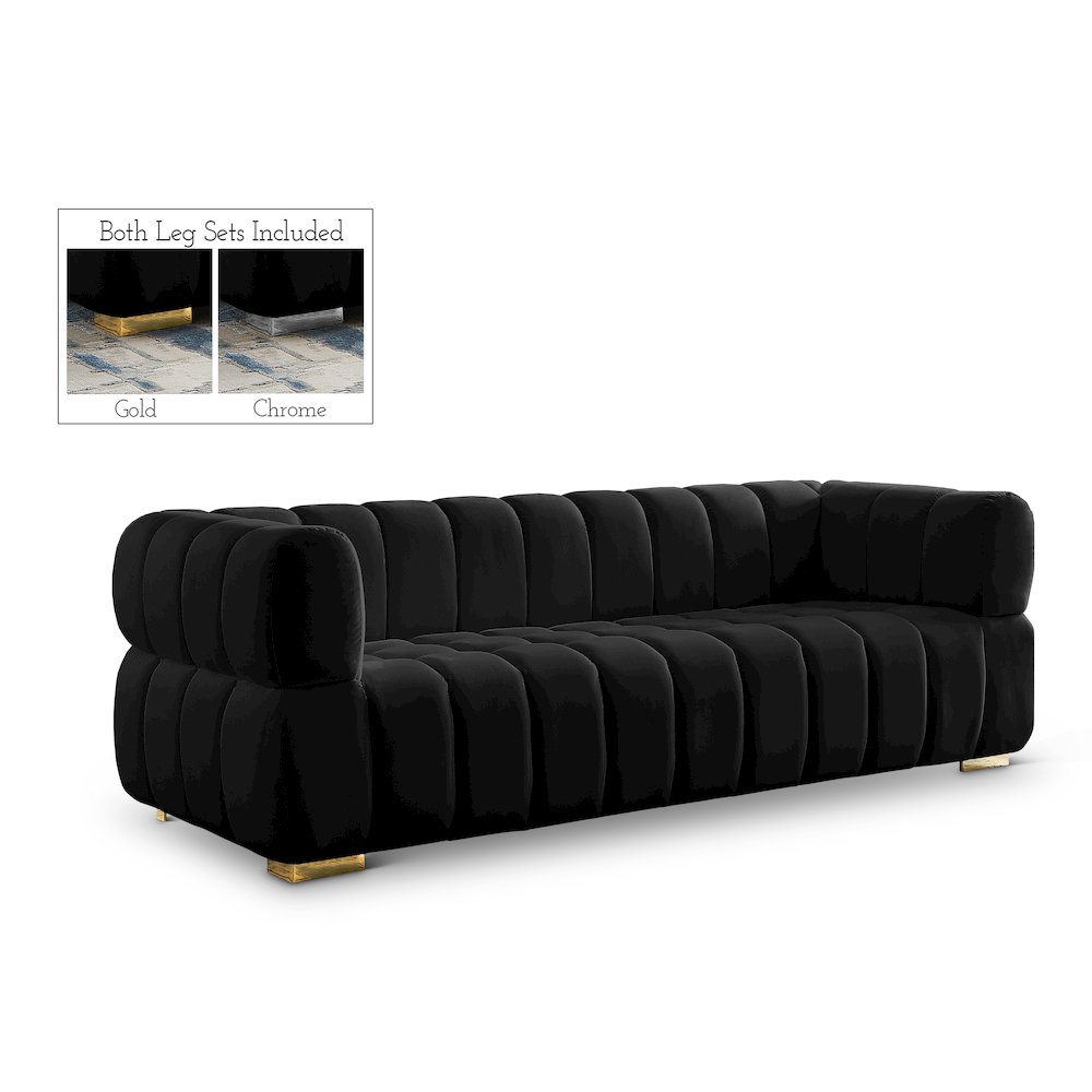Gwen Black Velvet Sofa. Picture 1