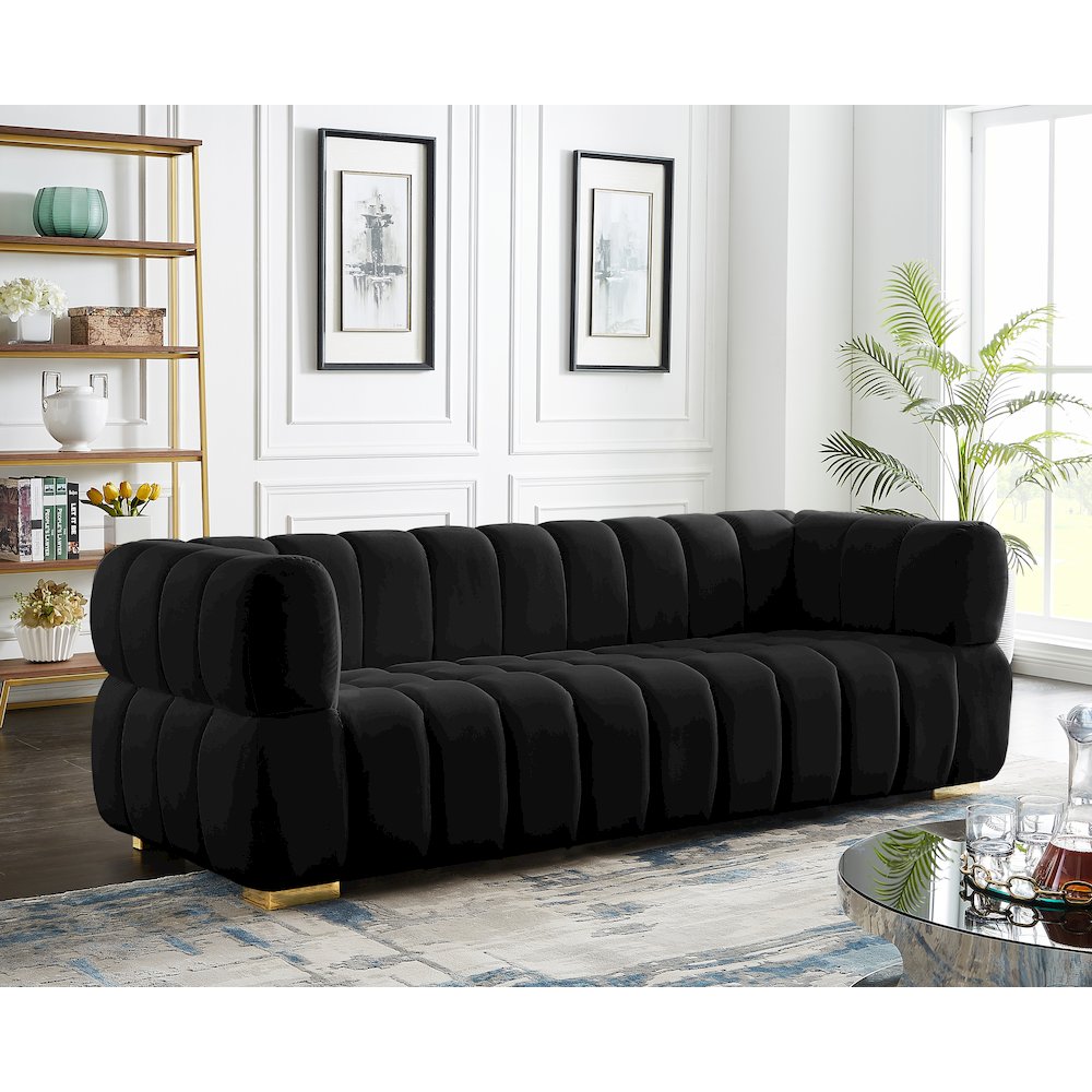 Gwen Black Velvet Sofa. Picture 2