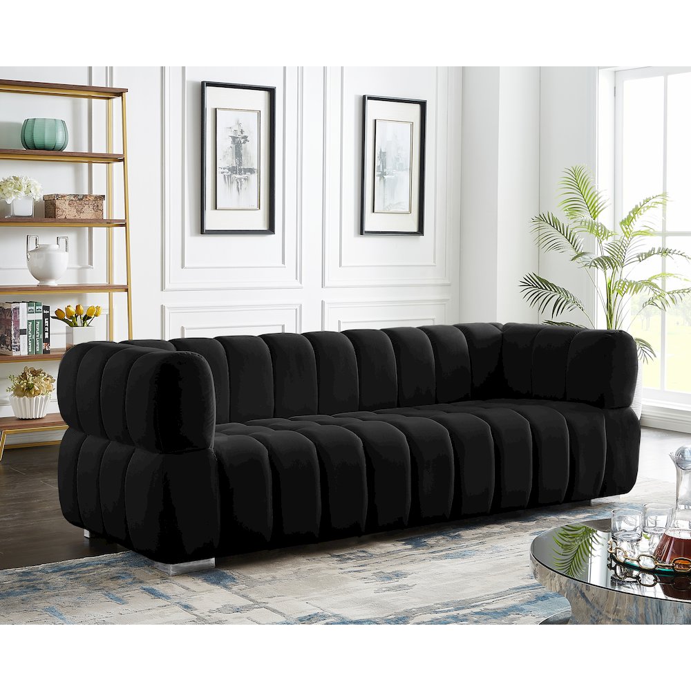 Gwen Black Velvet Sofa. Picture 3