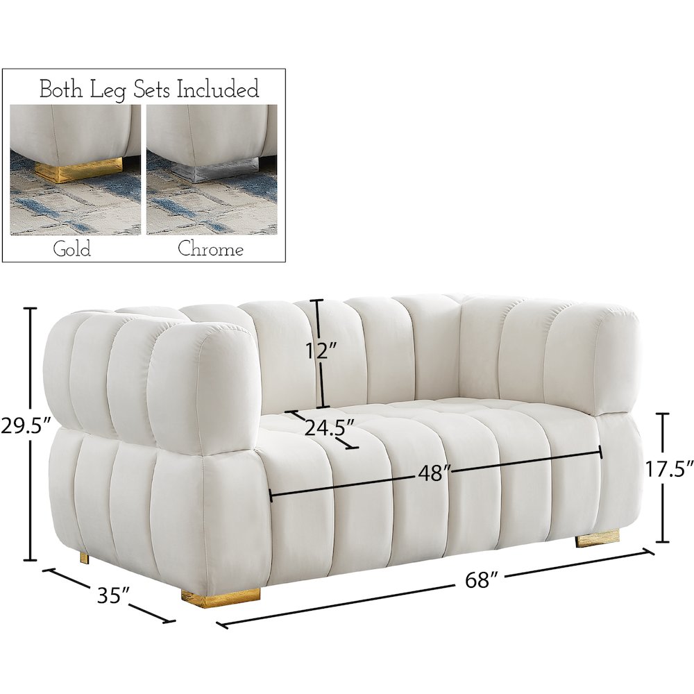 Gwen Cream Velvet Loveseat. Picture 14
