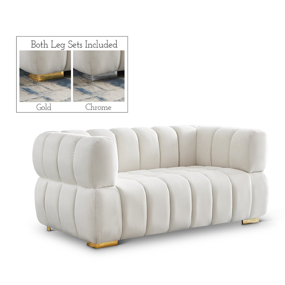 Gwen Cream Velvet Loveseat. Picture 1