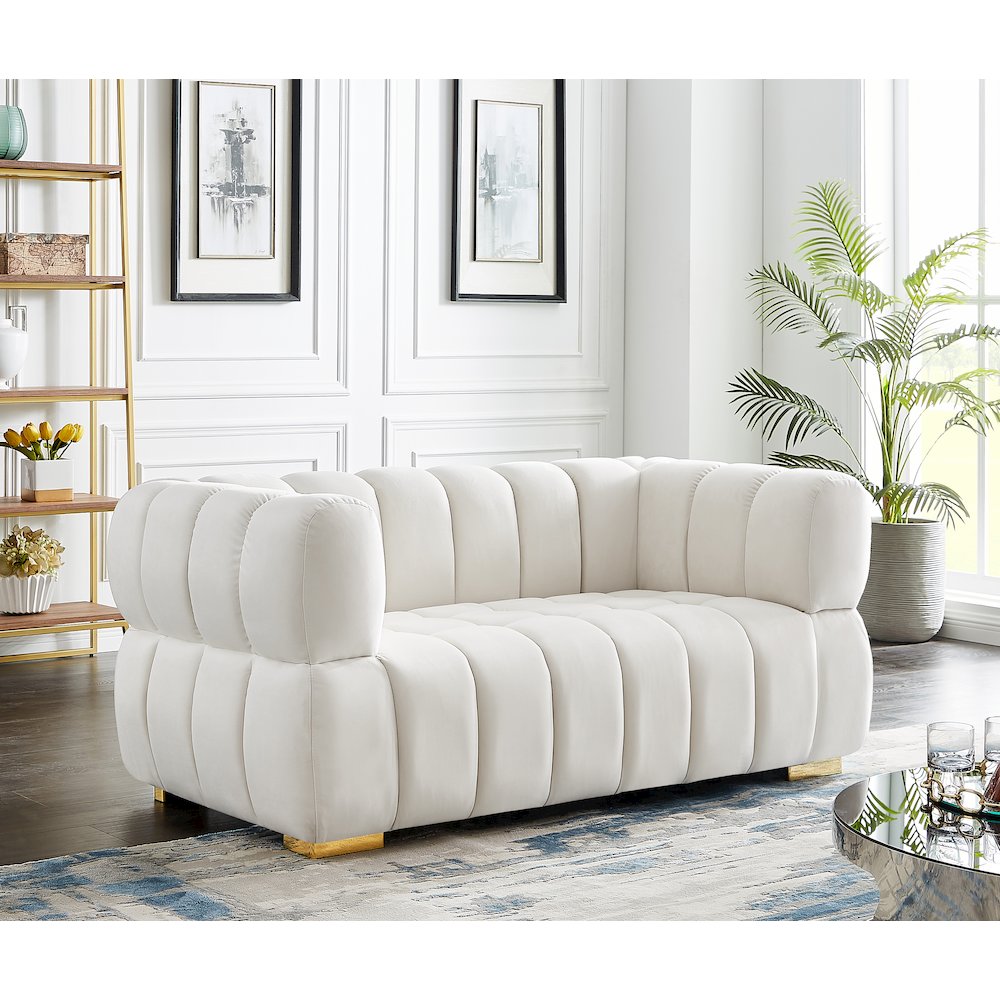 Gwen Cream Velvet Loveseat. Picture 2