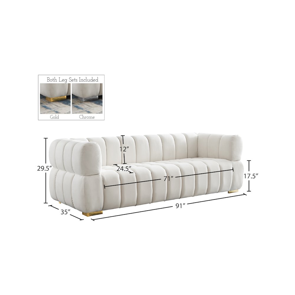 Gwen Cream Velvet Sofa. Picture 14