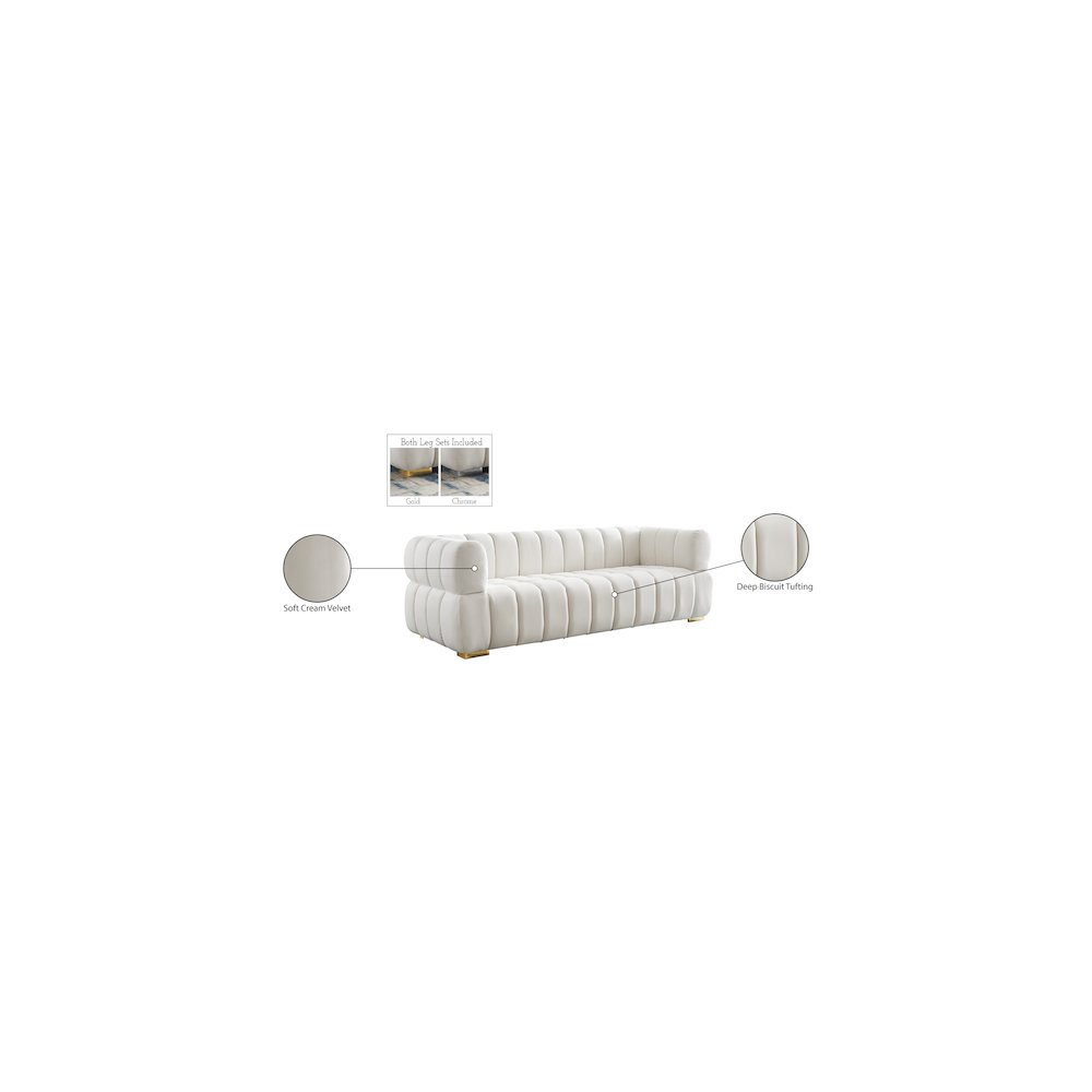 Gwen Cream Velvet Sofa. Picture 15