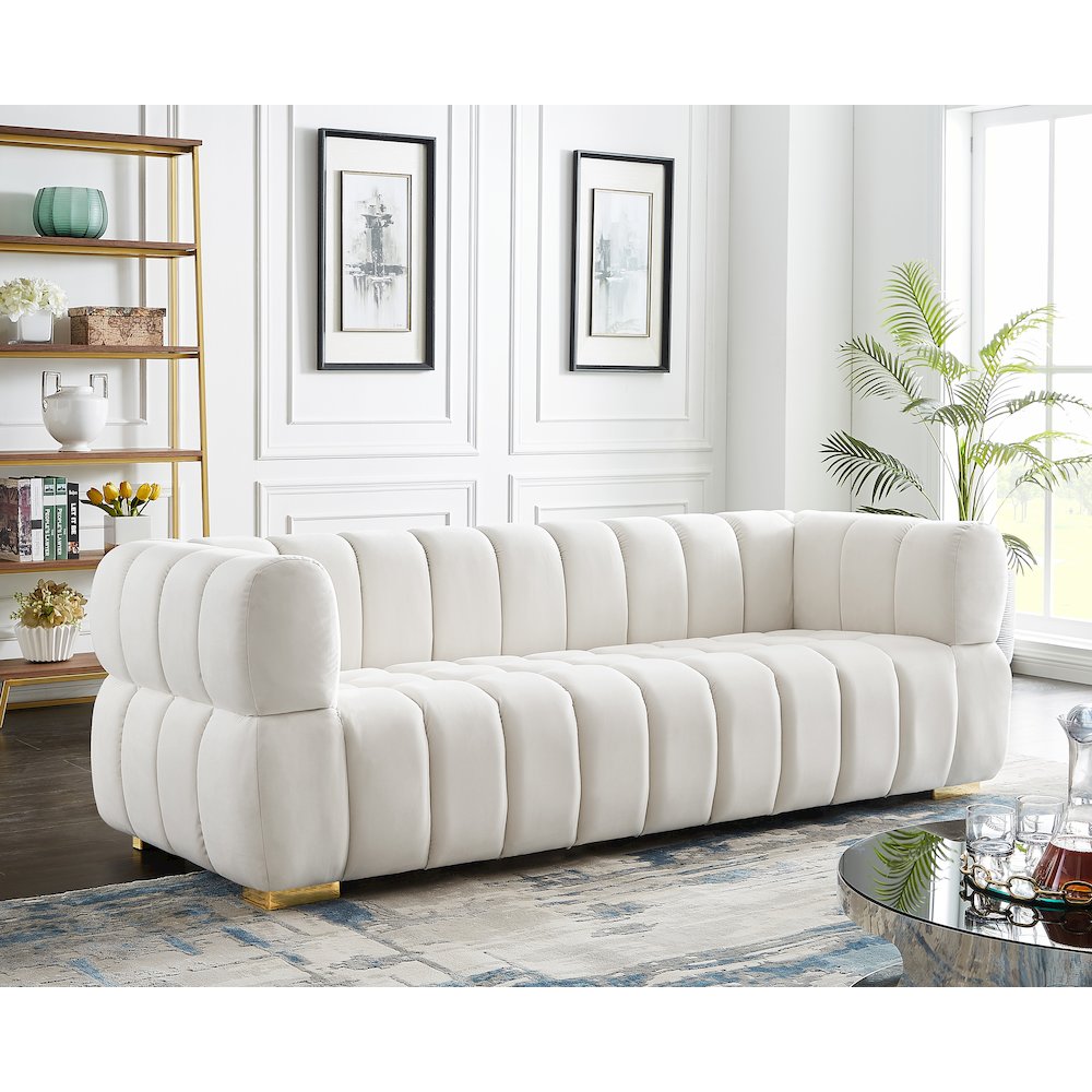 Gwen Cream Velvet Sofa. Picture 2