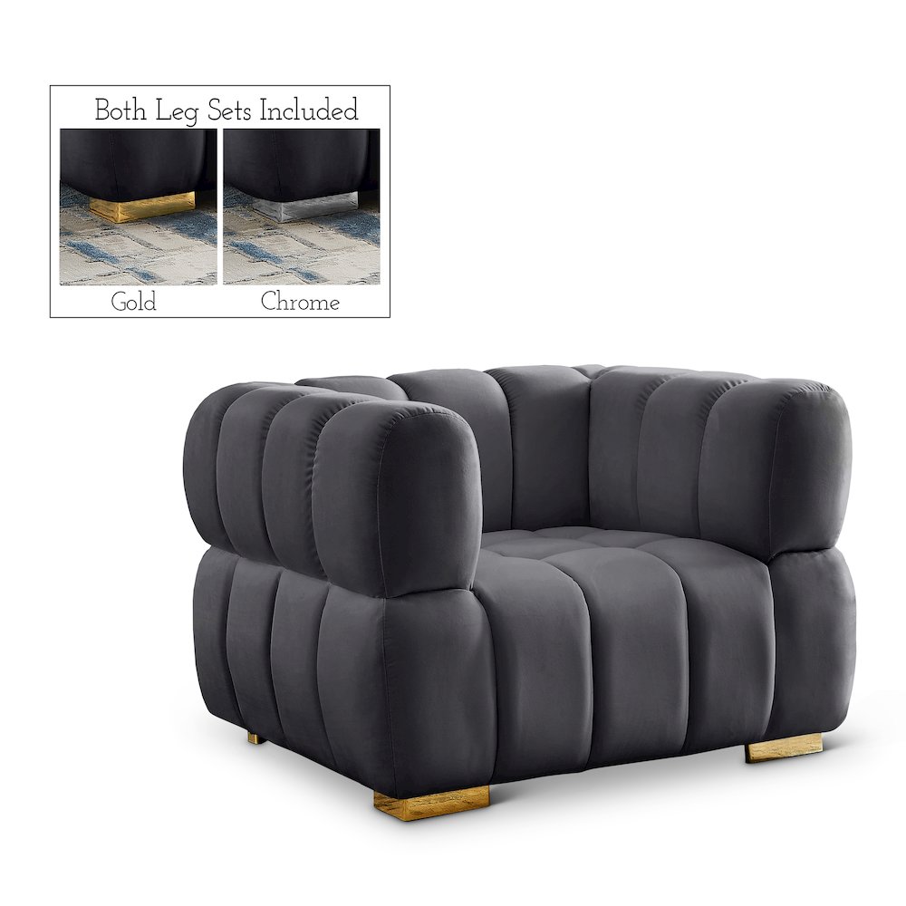 Gwen Grey Velvet Chair. Picture 1