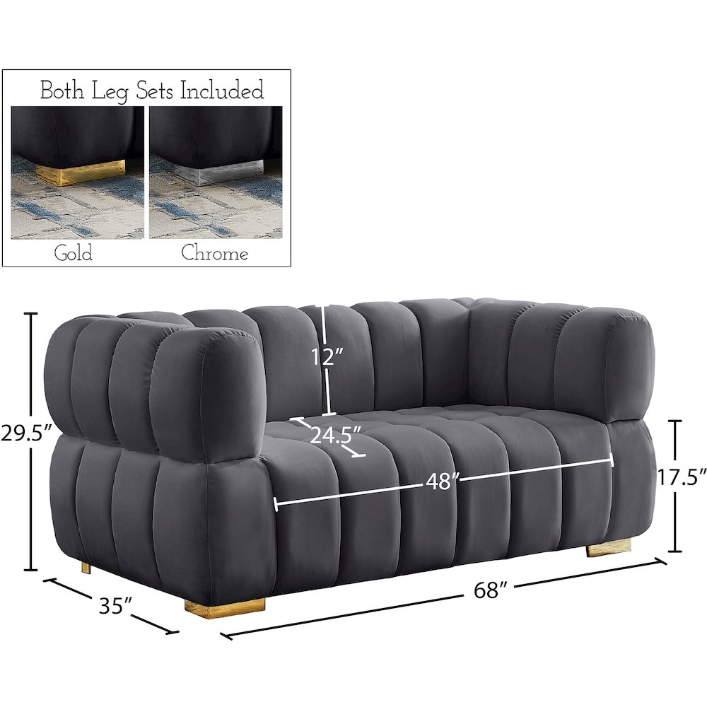 Gwen Grey Velvet Loveseat. Picture 14
