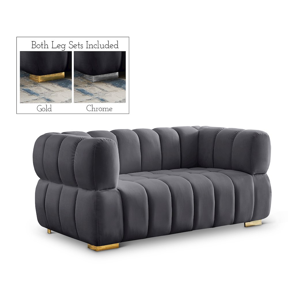 Gwen Grey Velvet Loveseat. Picture 1