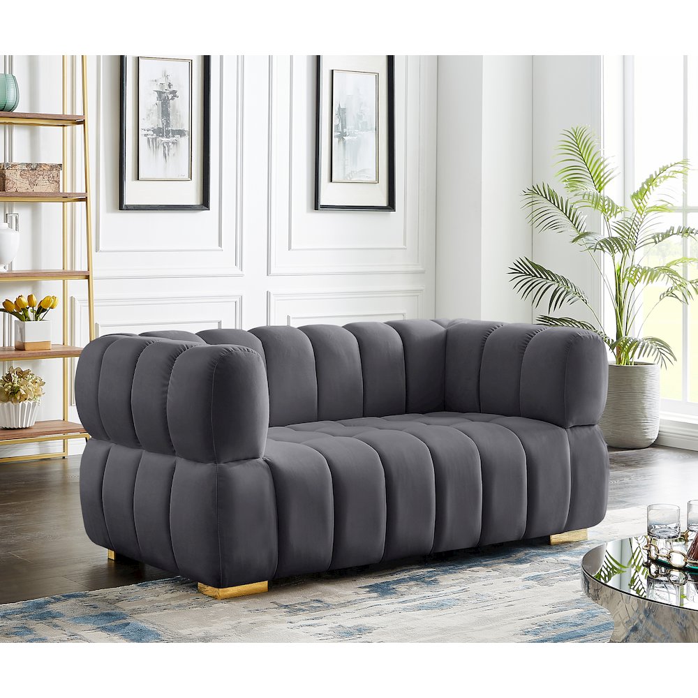 Gwen Grey Velvet Loveseat. Picture 2