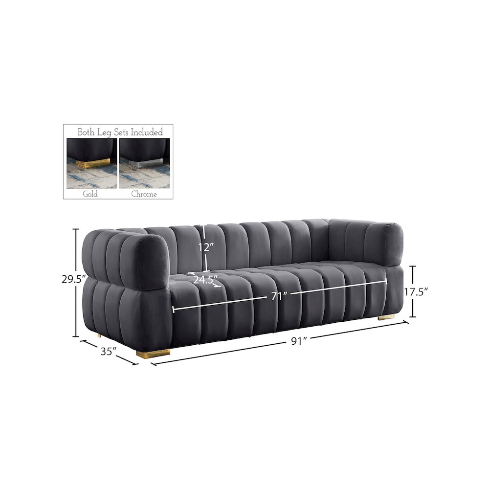 Gwen Grey Velvet Sofa. Picture 14