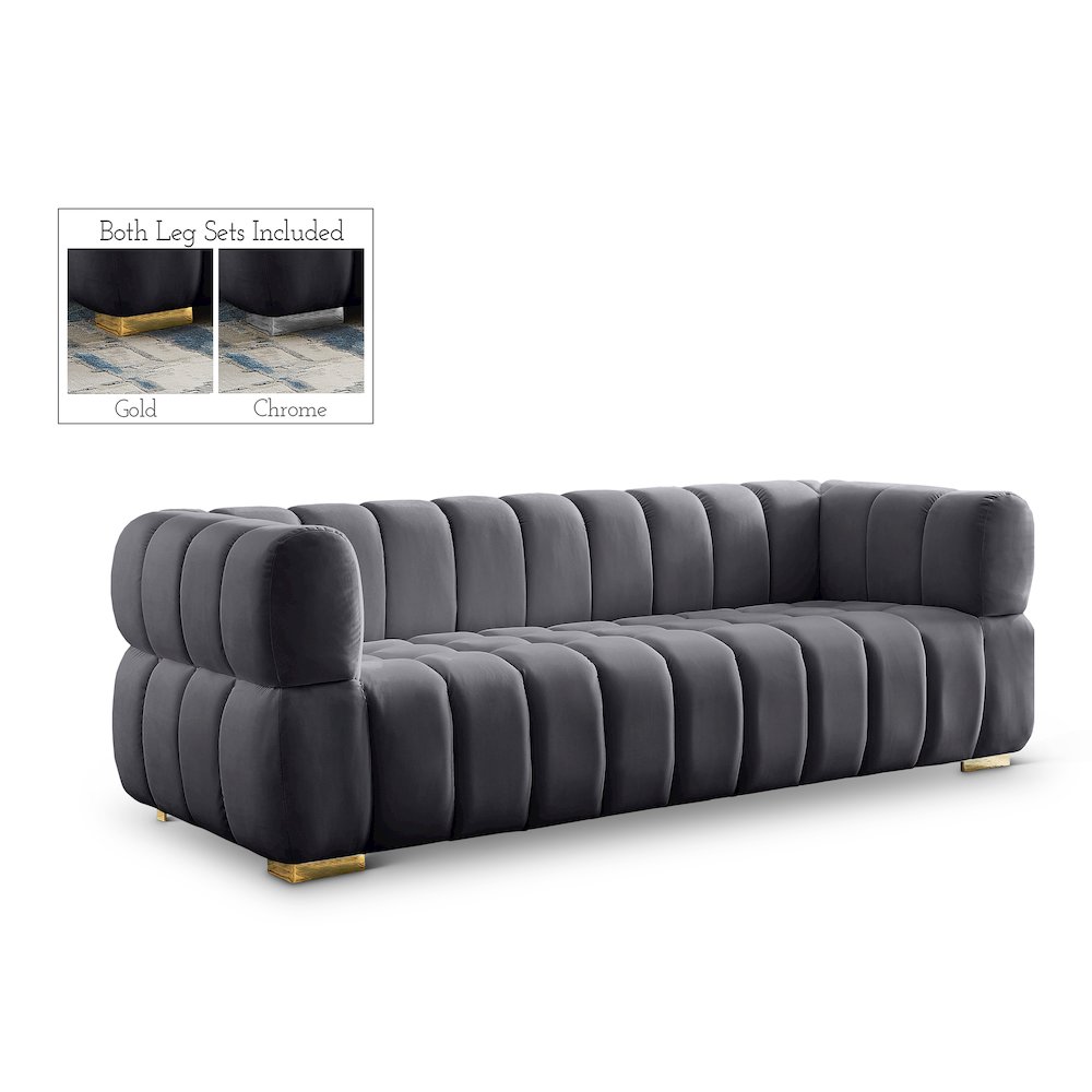 Gwen Grey Velvet Sofa. Picture 1