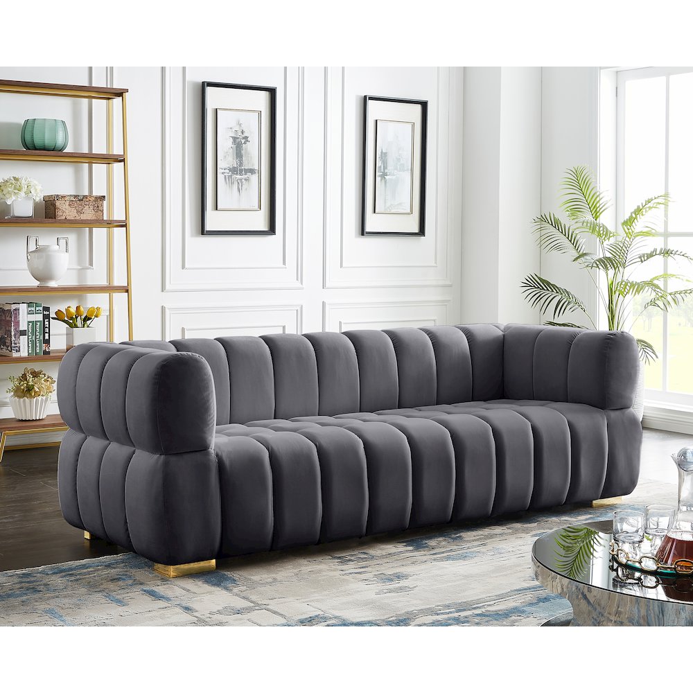 Gwen Grey Velvet Sofa. Picture 2
