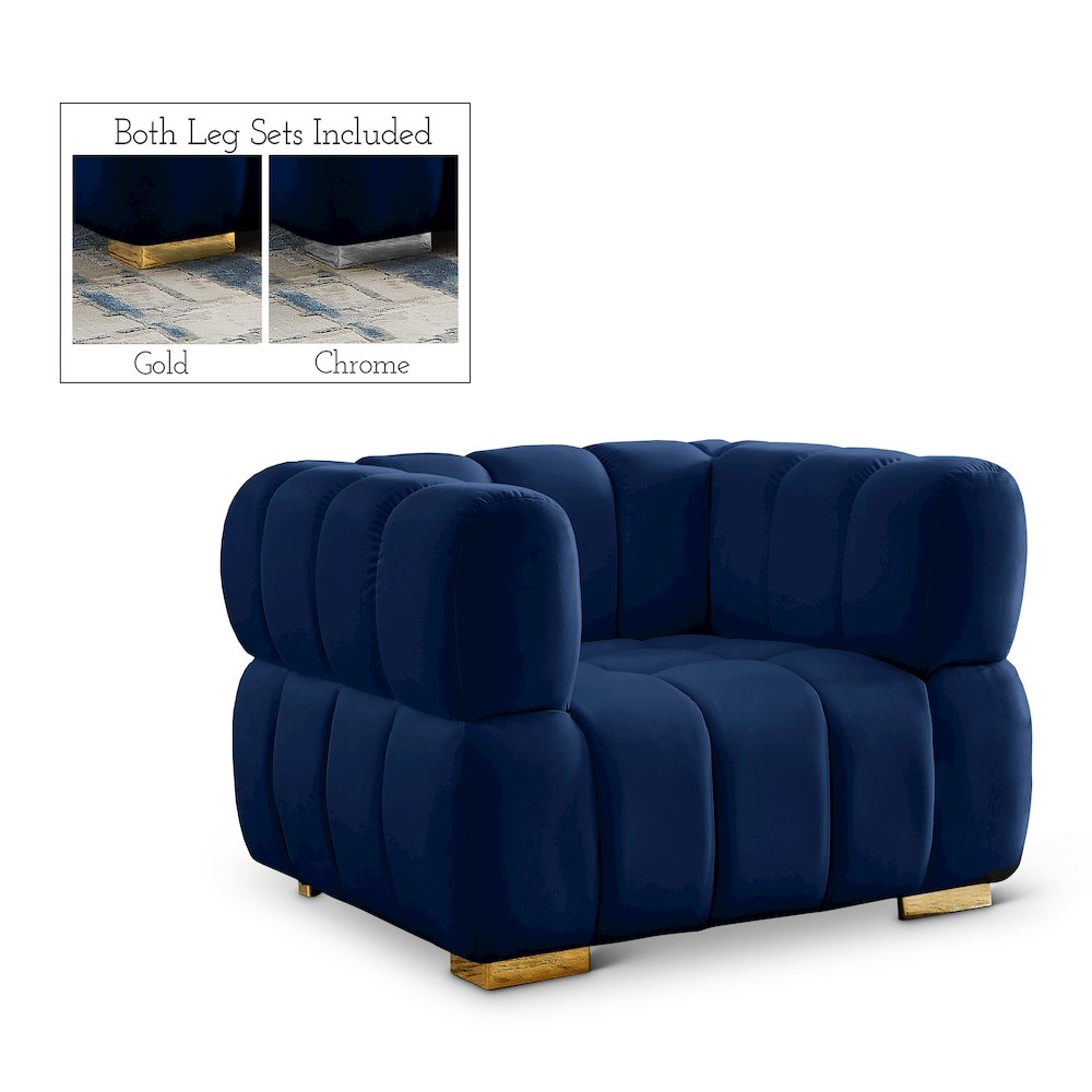 Gwen Navy Velvet Chair. Picture 1