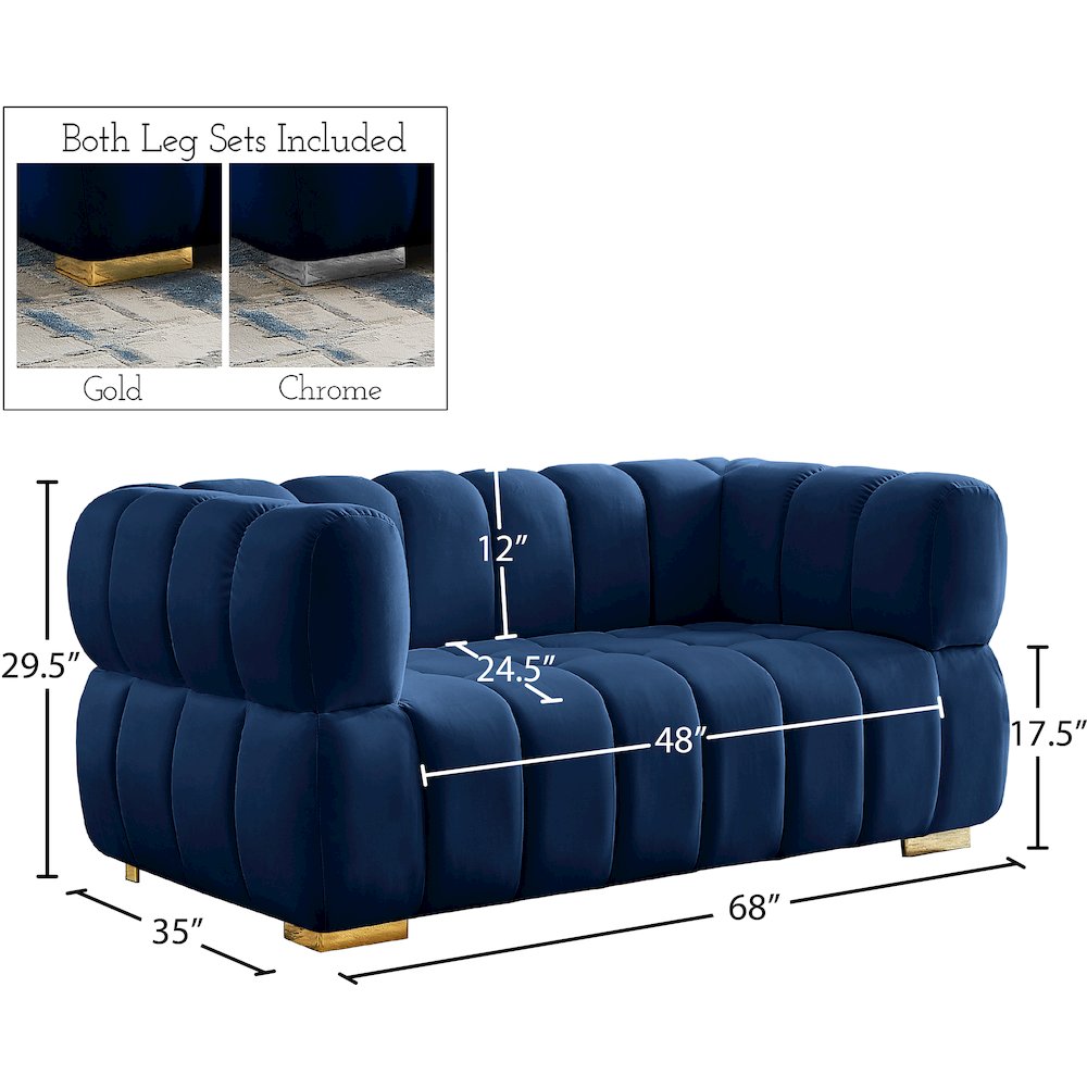 Gwen Navy Velvet Loveseat. Picture 14