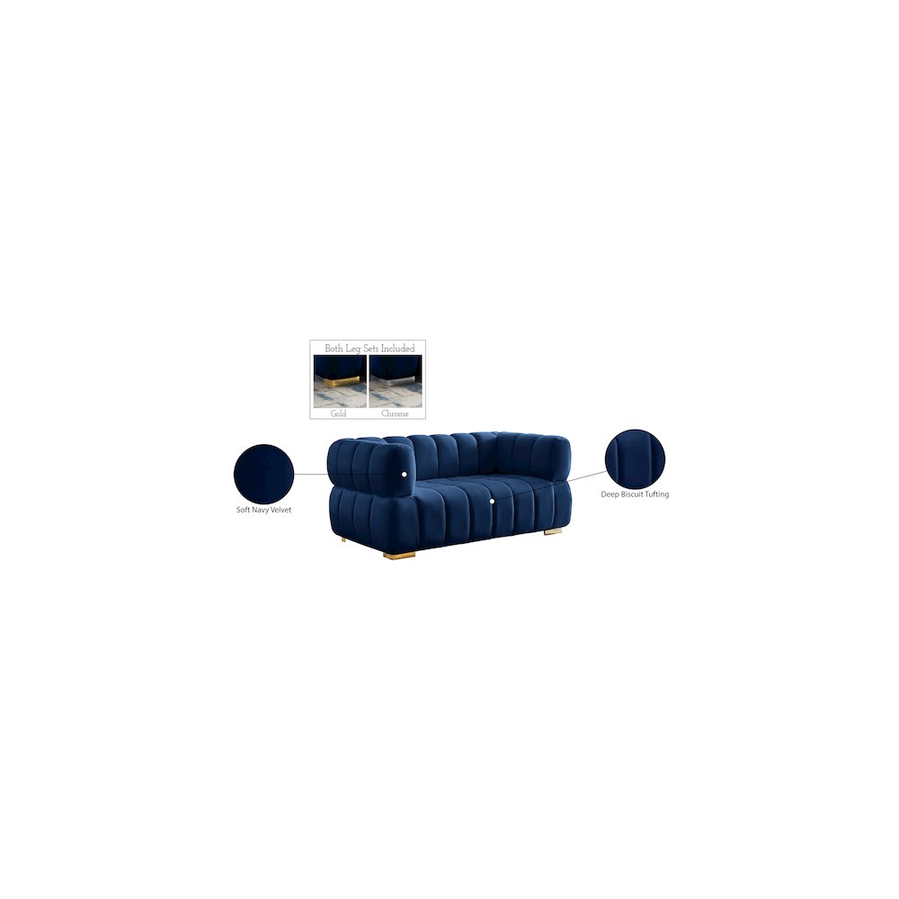 Gwen Navy Velvet Loveseat. Picture 15