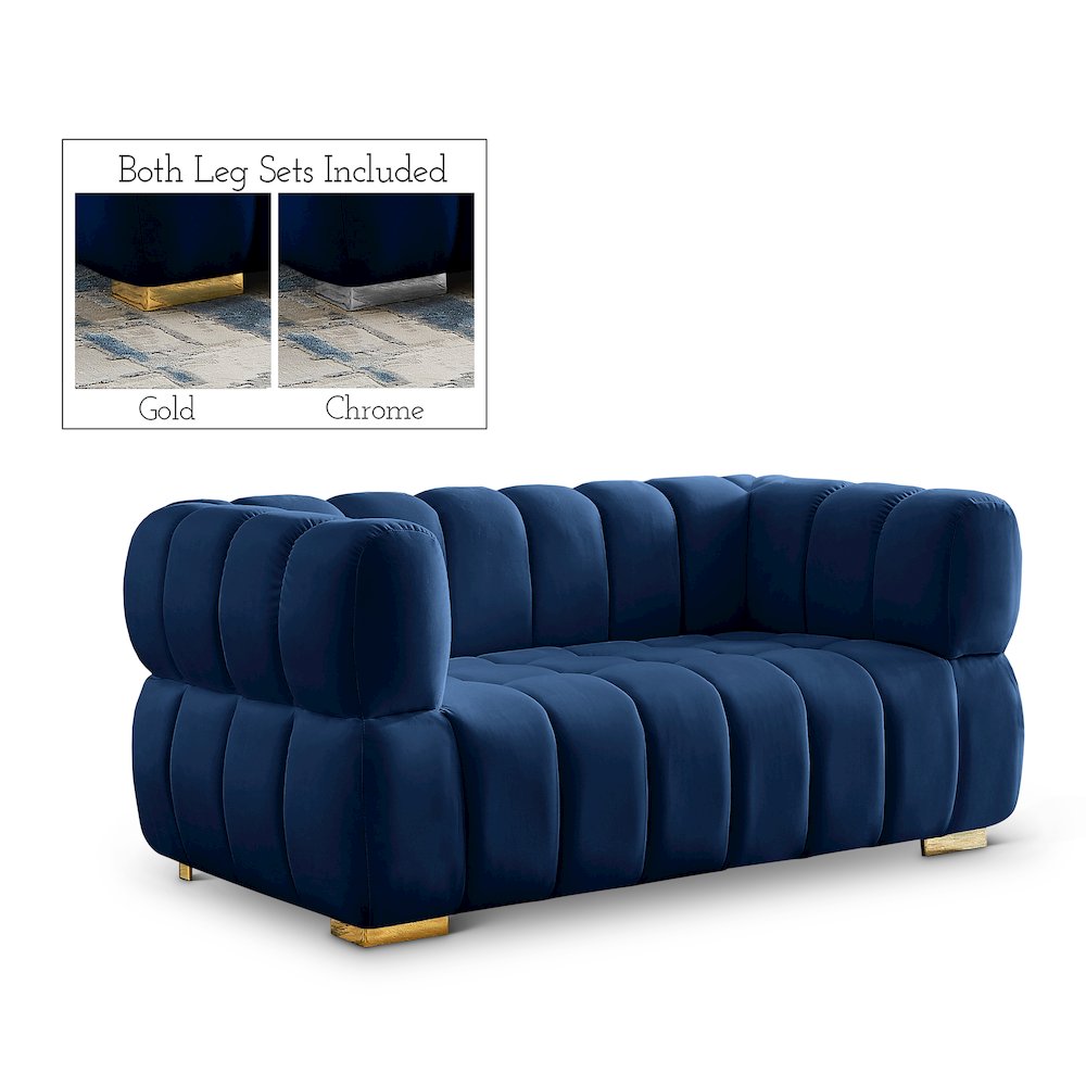 Gwen Navy Velvet Loveseat. Picture 1