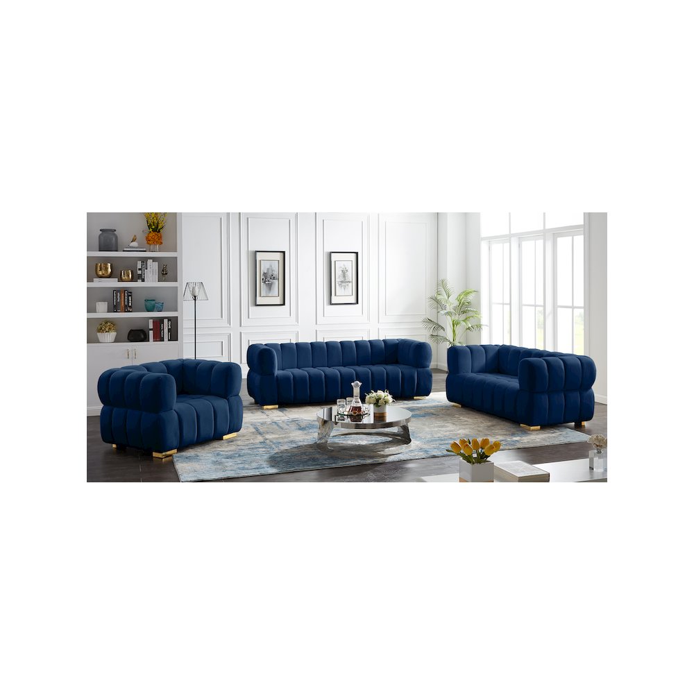 Gwen Navy Velvet Loveseat. Picture 12