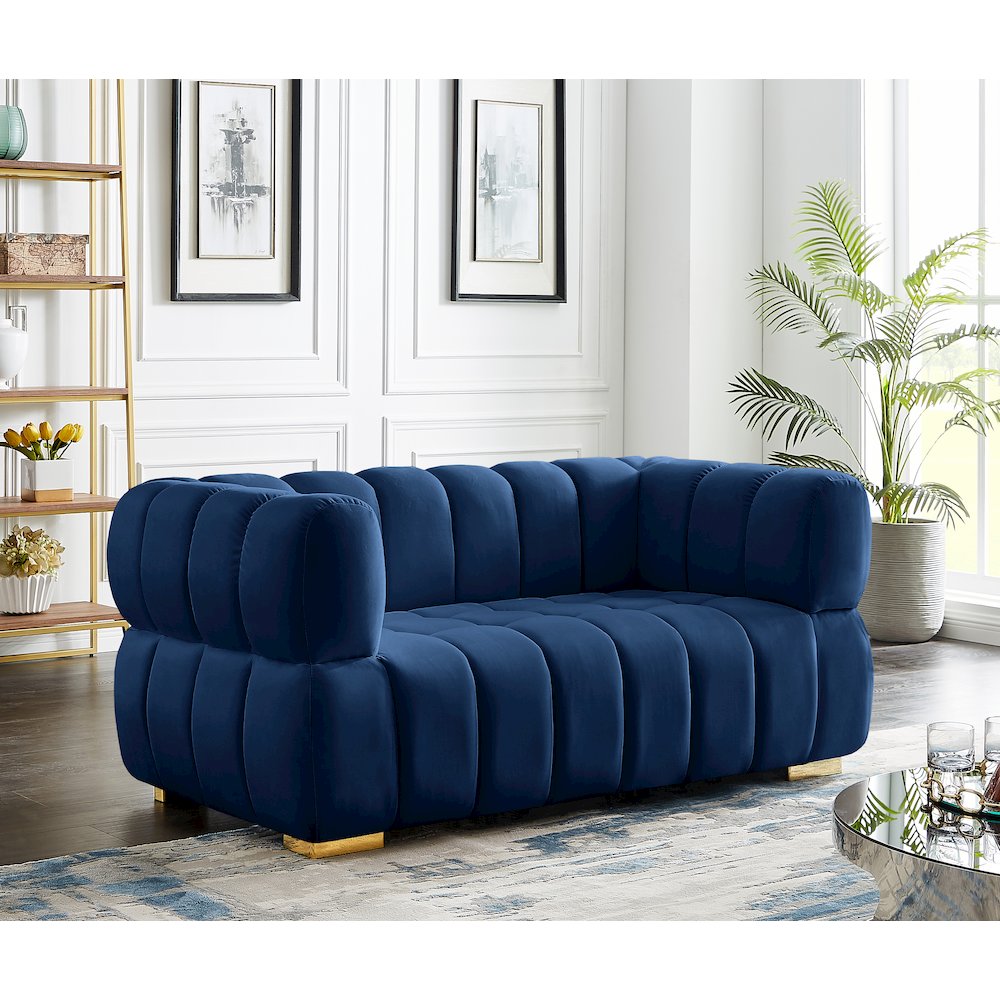 Gwen Navy Velvet Loveseat. Picture 2