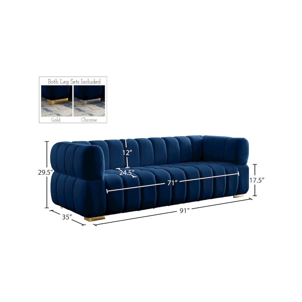 Gwen Navy Velvet Sofa. Picture 14
