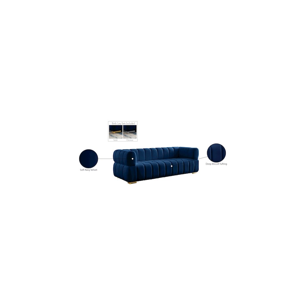 Gwen Navy Velvet Sofa. Picture 15