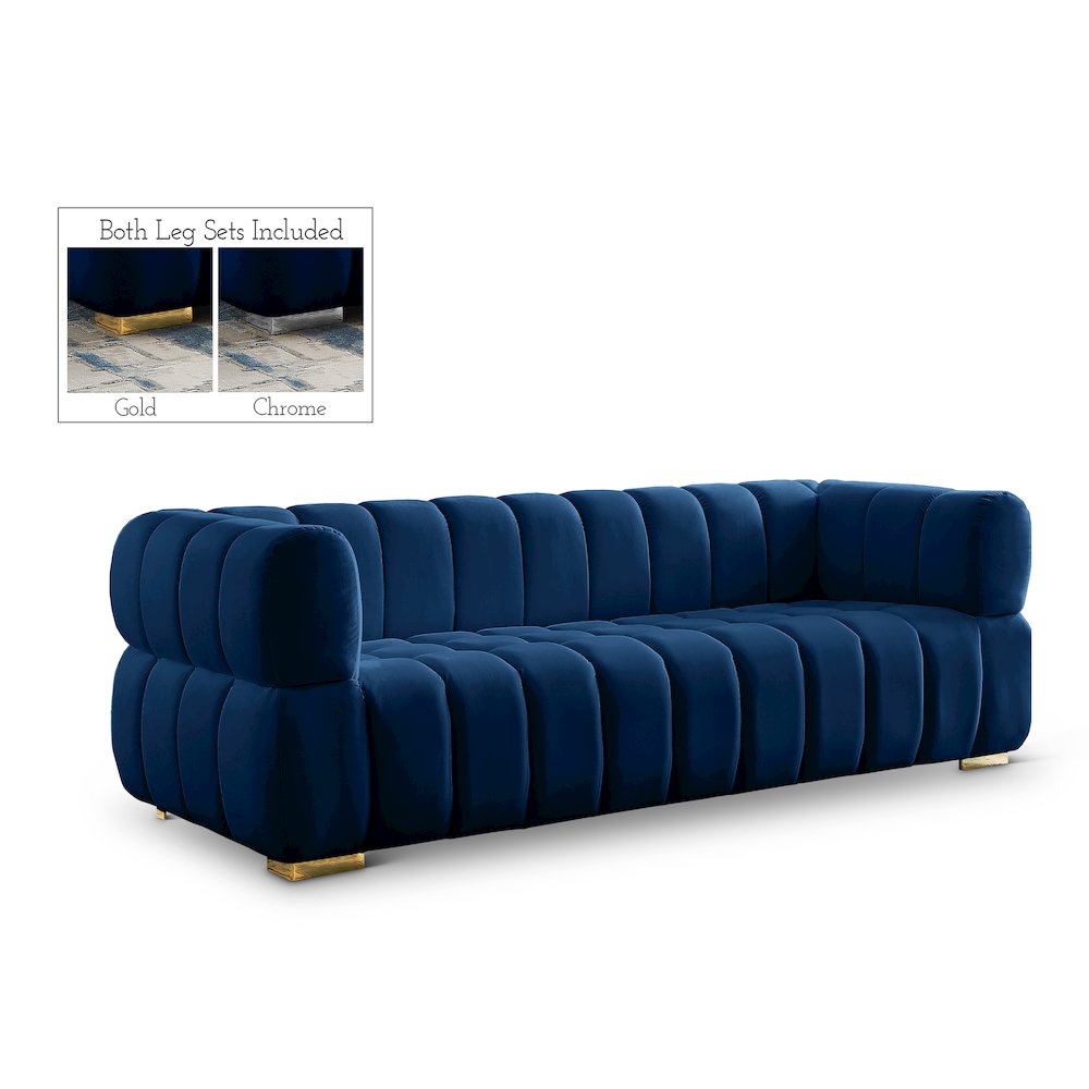 Gwen Navy Velvet Sofa. Picture 1
