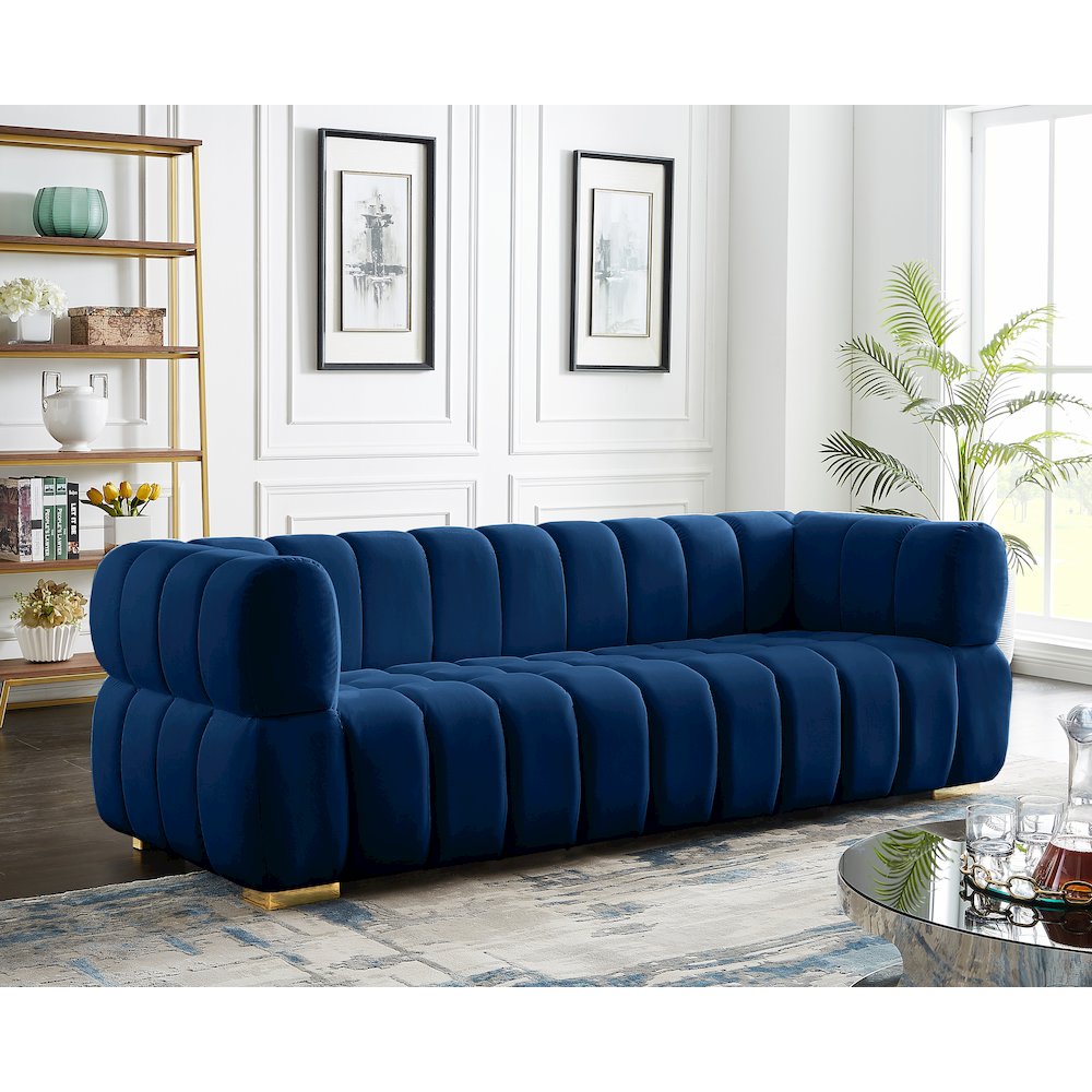 Gwen Navy Velvet Sofa. Picture 2