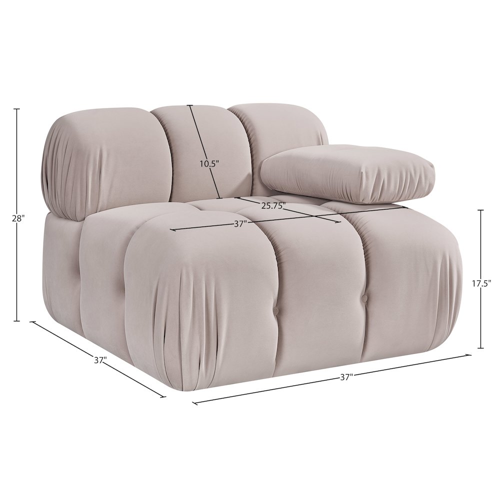 Orin Beige Velvet Performance Fabric Upholstered Modular Chair. Picture 13