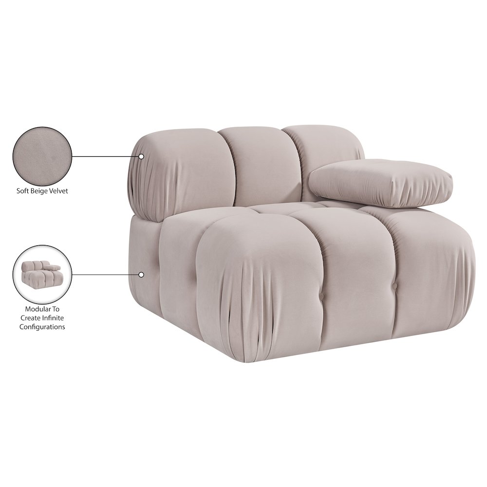 Orin Beige Velvet Performance Fabric Upholstered Modular Chair. Picture 14