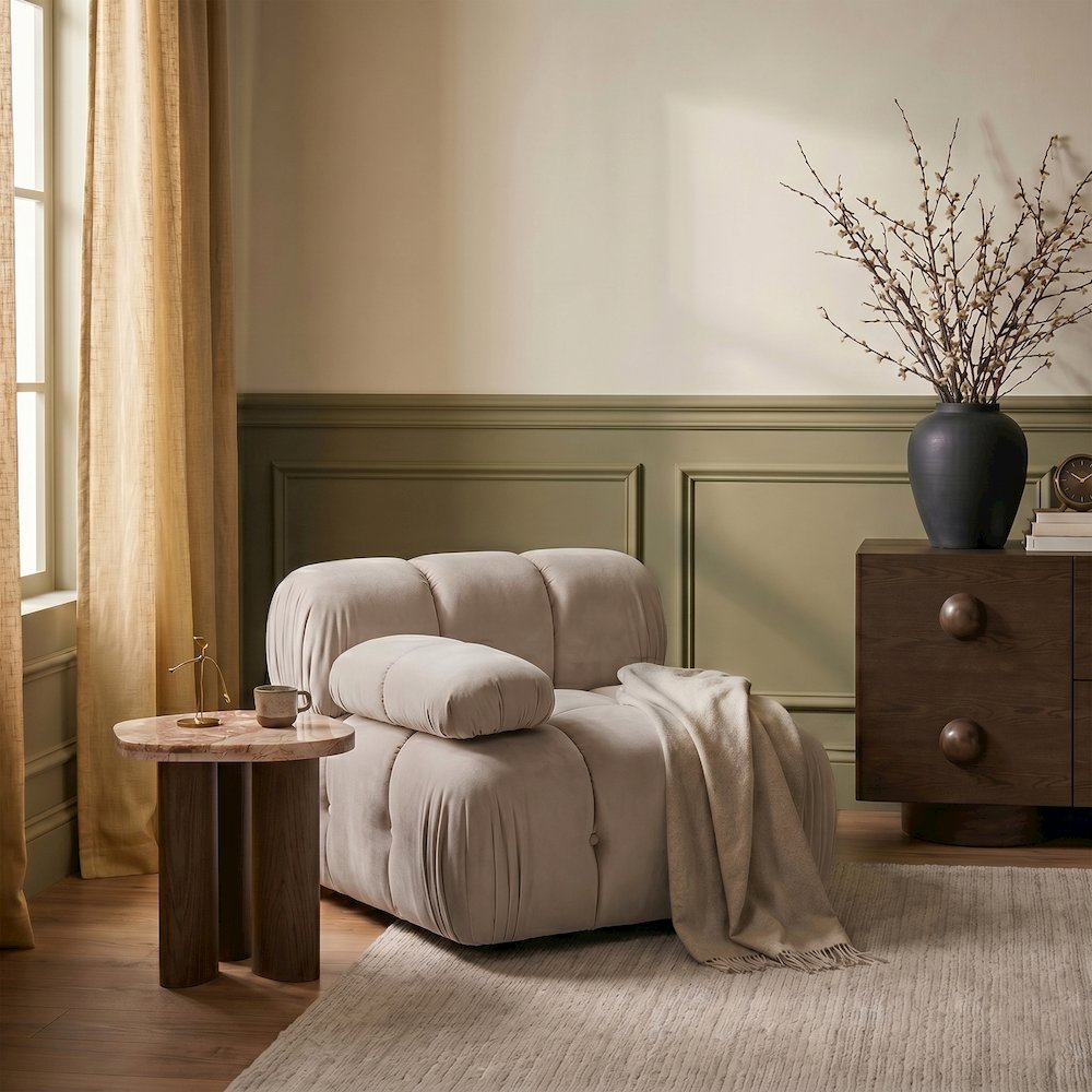 Orin Beige Velvet Performance Fabric Upholstered Modular Chair. Picture 2