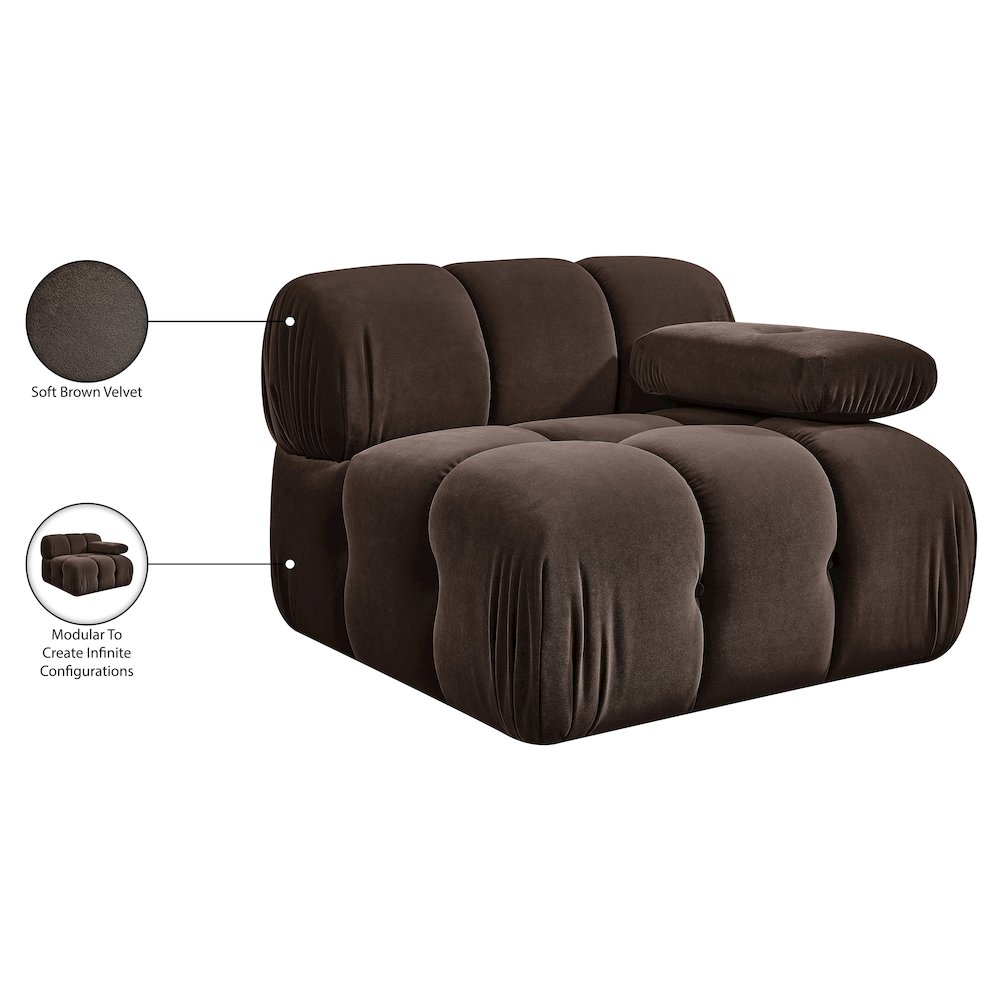 Orin Brown Velvet Performance Fabric Upholstered Modular Chair. Picture 15