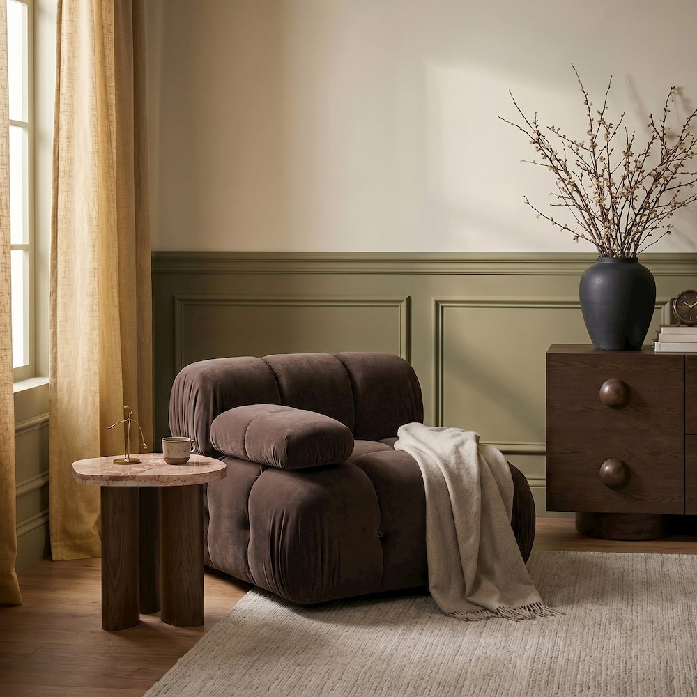 Orin Brown Velvet Performance Fabric Upholstered Modular Chair. Picture 2