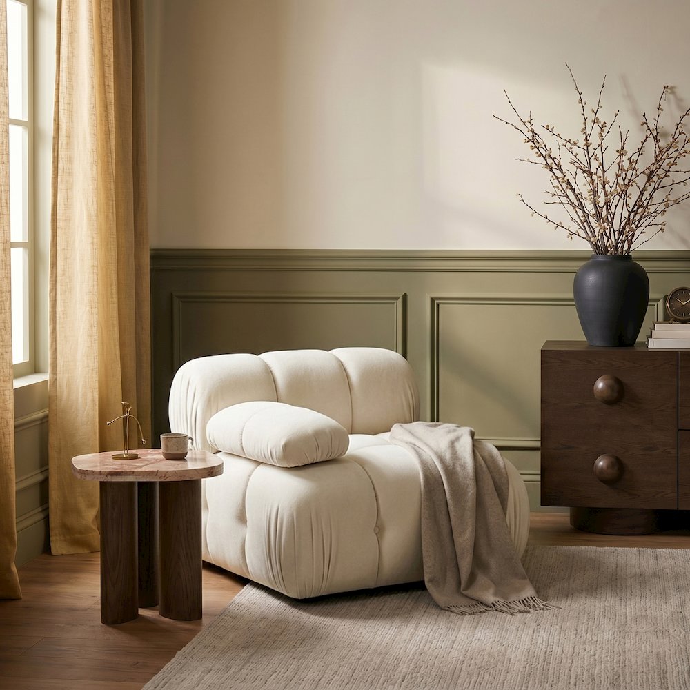 Orin Cream Velvet Performance Fabric Upholstered Modular Chair. Picture 2