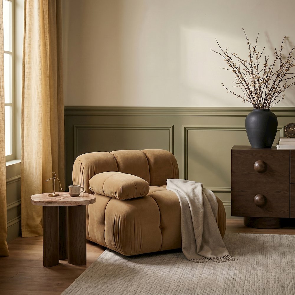 Orin Saddle Velvet Performance Fabric Upholstered Modular Chair. Picture 2