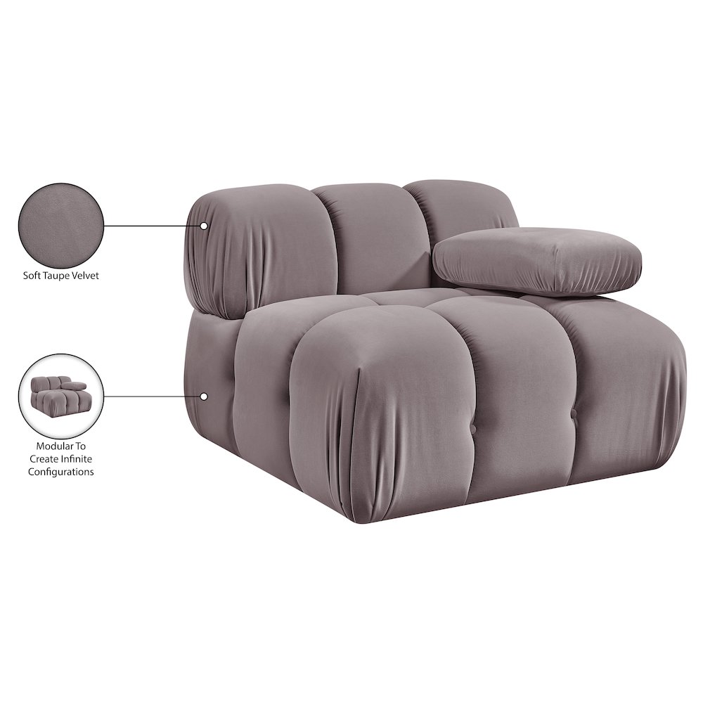 Orin Taupe Velvet Performance Fabric Upholstered Modular Chair. Picture 15