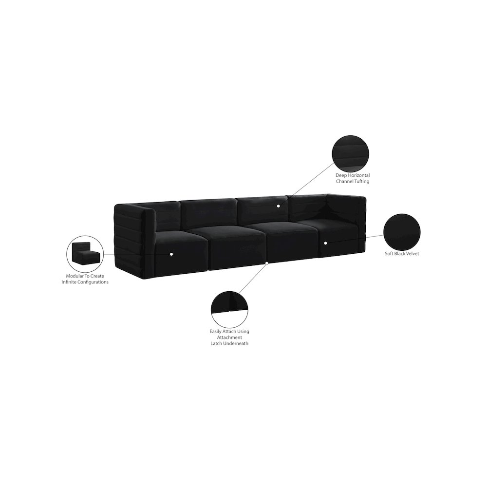 Quincy Black Velvet Modular Sofa. Picture 14