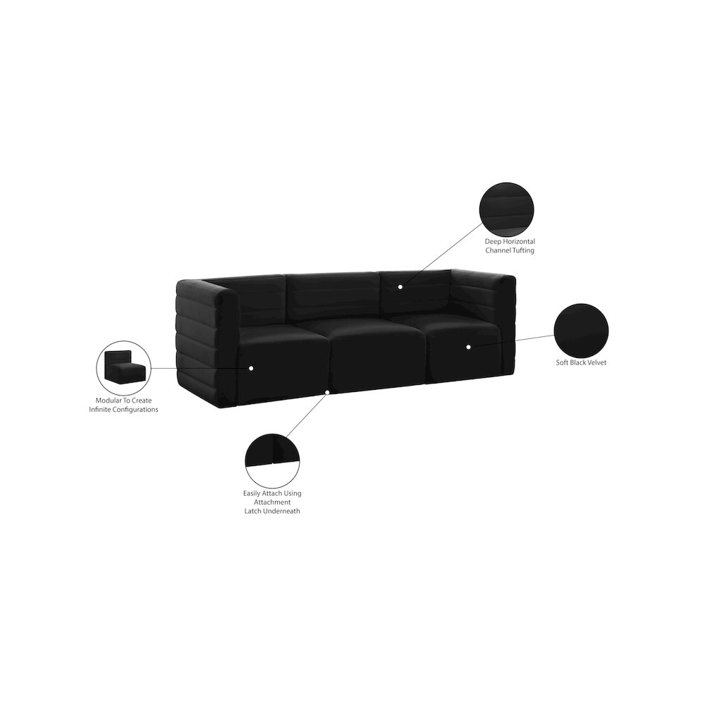 Quincy Black Velvet Modular Sofa. Picture 14