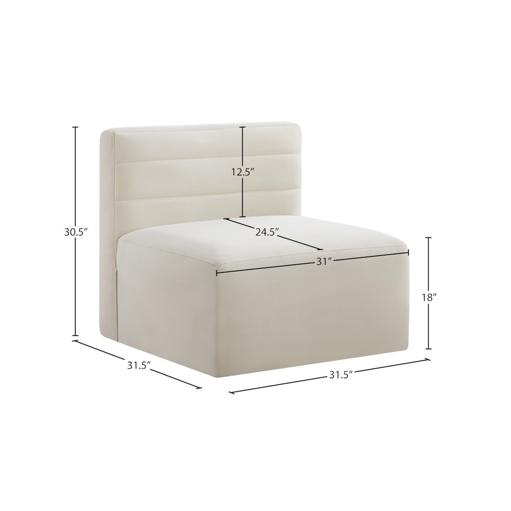 Quincy Cream Velvet Modular Armless Chair. Picture 13